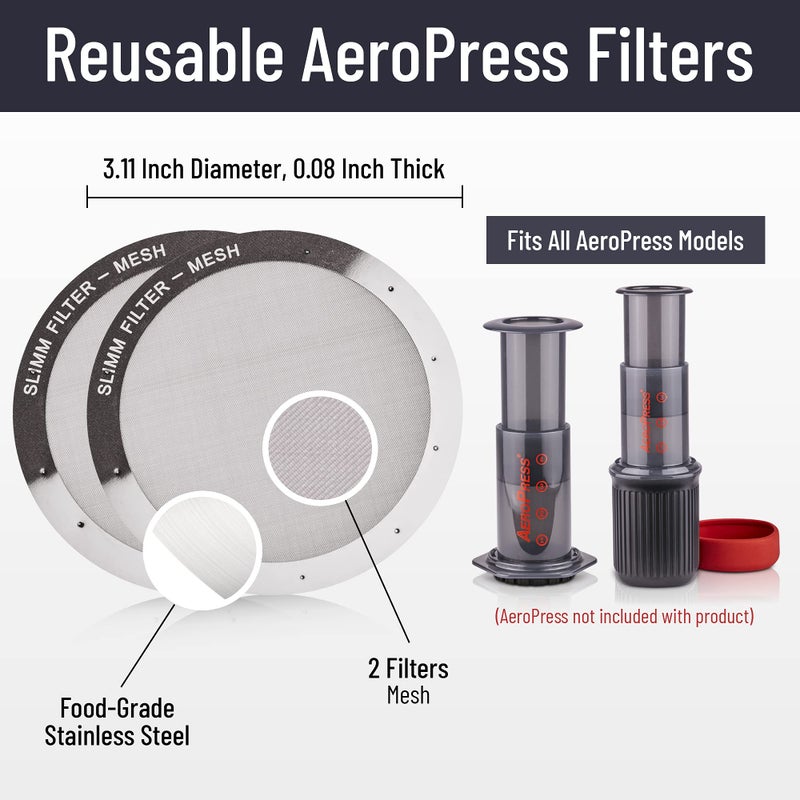 Slimm Filter Reusable Filter Set by Slimm Filter - 2 Piece  Stainless Steel Metal - 2x Mesh Metal Filters For AeroPress Coffee & Espresso Maker  with Complimentary Recipe Book - Brew Barista-Grade Coffee At Home - Image 2